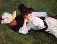 Репродукция картины "two girls lying on the grass" художника "сарджент джон сингер"