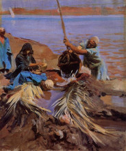 Репродукция картины "egyptians raising water from the nile" художника "сарджент джон сингер"