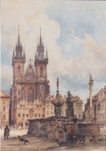Копия картины "view of the old town square with the church in prague they" художника "альт рудольф фон"