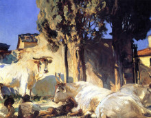 Репродукция картины "oxen resting" художника "сарджент джон сингер"