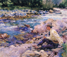 Репродукция картины "man seated by a stream" художника "сарджент джон сингер"