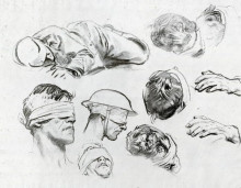 Репродукция картины "heads, hands, and figure (also known as studies for gassed)" художника "сарджент джон сингер"
