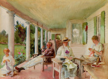 Репродукция картины "on the verandah (ironbound island, maine)" художника "сарджент джон сингер"