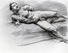 Репродукция картины "reclining nude" художника "сарджент джон сингер"