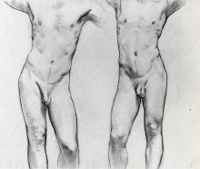 Репродукция картины "torsos of two male nudes" художника "сарджент джон сингер"