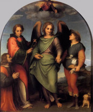 Картина "archangel raphael with tobias, st. lawrence and the donor leonardo di lorenzo morelli" художника "сарто андреа дель"