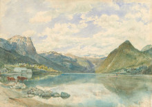Картина "mountain landscape with the grundlsee" художника "альт рудольф фон"