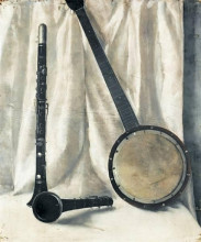 Репродукция картины "still life with banjo and clarinette" художника "сегал артур"