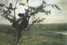 Картина "landschaft mit frau im baum" художника "сегантини джованни"