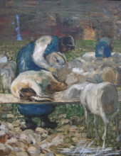 Репродукция картины "la tosatura delle pecore" художника "сегантини джованни"