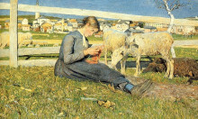 Копия картины "knitting girl" художника "сегантини джованни"