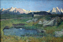 Репродукция картины "alpine landscape at sunset" художника "сегантини джованни"