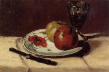 Репродукция картины "still life apples and a glass" художника "сезанн поль"