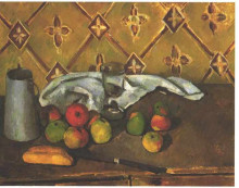 Репродукция картины "still life with apples, servettes and a milkcan" художника "сезанн поль"