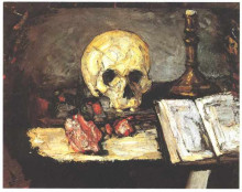 Репродукция картины "still life with skull, candle and book" художника "сезанн поль"