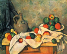 Репродукция картины "curtain, jug and fruit" художника "сезанн поль"