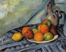 Репродукция картины "fruit and jug on a table" художника "сезанн поль"