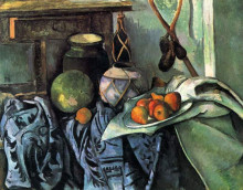 Картина "still life with a ginger jar and eggplants" художника "сезанн поль"