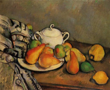 Репродукция картины "sugarbowl, pears and tablecloth" художника "сезанн поль"