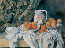 Картина "still life with curtain and flowered pitcher" художника "сезанн поль"