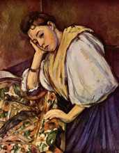 Репродукция картины "young italian girl resting on her elbow" художника "сезанн поль"