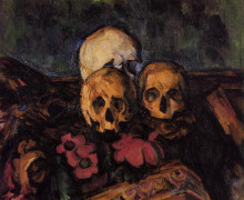 Репродукция картины "three skulls on a patterned carpet" художника "сезанн поль"