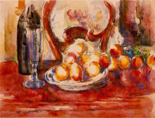Репродукция картины "still life apples, a bottle and chairback" художника "сезанн поль"