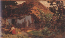 Копия картины "farm-yard with girl in red skirt" художника "секей берталан"