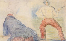 Репродукция картины "солдат фехтует, еще один - лежит" художника "сёра жорж"