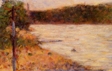 Репродукция картины "берег реки (сена в ансьере)" художника "сёра жорж"