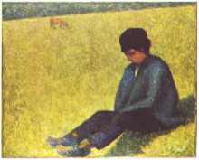 Копия картины "крестьянский мальчик сидит налугу" художника "сёра жорж"