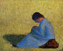 Репродукция картины "крестьянка сидит на траве" художника "сёра жорж"