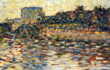 Картина "курбевуа, пейзаж с башней" художника "сёра жорж"