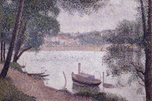 Копия картины "речной пейзаж с лодкой" художника "сёра жорж"