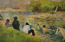 Копия картины "берег сены" художника "сёра жорж"