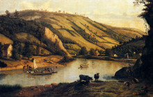 Репродукция картины "an extensive river landscape, probably derbyshire, with drovers and their cattle in the foreground" художника "сиберехтс ян"