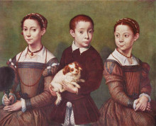 Картина "three children with dog" художника "ангиссола софонисба"