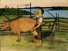 Копия картины "morning milking" художника "симберг хуго"