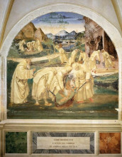 Картина "life of st. benedict. benedict drives the devil out of a stone" художника "синьорелли лука"