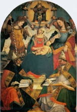 Картина "the trinity, the virgin and two saints" художника "синьорелли лука"