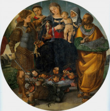Картина "virgin and child with sts michael, vincent of saragozza, margaret of cortona and mark" художника "синьорелли лука"