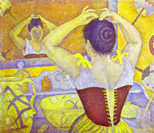 Картина "woman at her toilette wearing a purple corset" художника "синьяк поль"