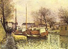Репродукция картины "barges on the canal saint martin in paris" художника "сислей альфред"