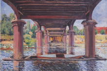 Копия картины "under the bridge at hampton court" художника "сислей альфред"
