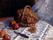 Картина "apples and grapes in a basket" художника "сислей альфред"