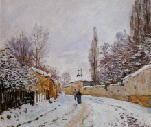 Репродукция картины "road under snow, louveciennes" художника "сислей альфред"