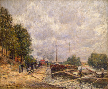 Репродукция картины "barges at billancourt" художника "сислей альфред"