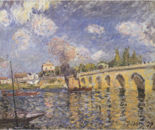 Репродукция картины "river steamboat and bridge" художника "сислей альфред"