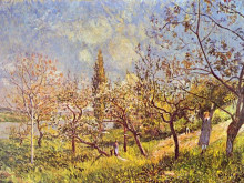 Репродукция картины "orchard in spring" художника "сислей альфред"