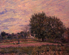 Репродукция картины "walnut trees, sunset early days of october" художника "сислей альфред"
